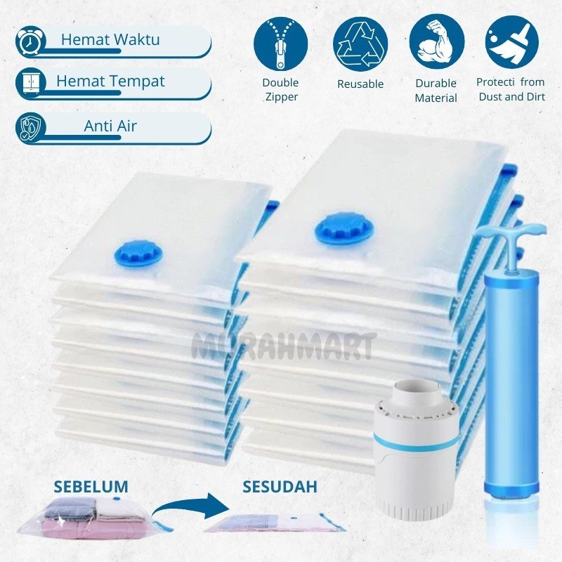 Plastik Vacum Kantong Pakaian Travel Transparan Anti-air/Vacum Bag Plastic Travel Vakum Baju Pakaian