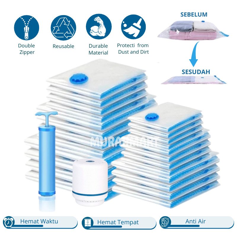 TERLENGKAP !! Vacum Plastik / Vacum Plastic Bag Travel / Vakum Baju Pakaian 40X60,50X60,50X70,80x100