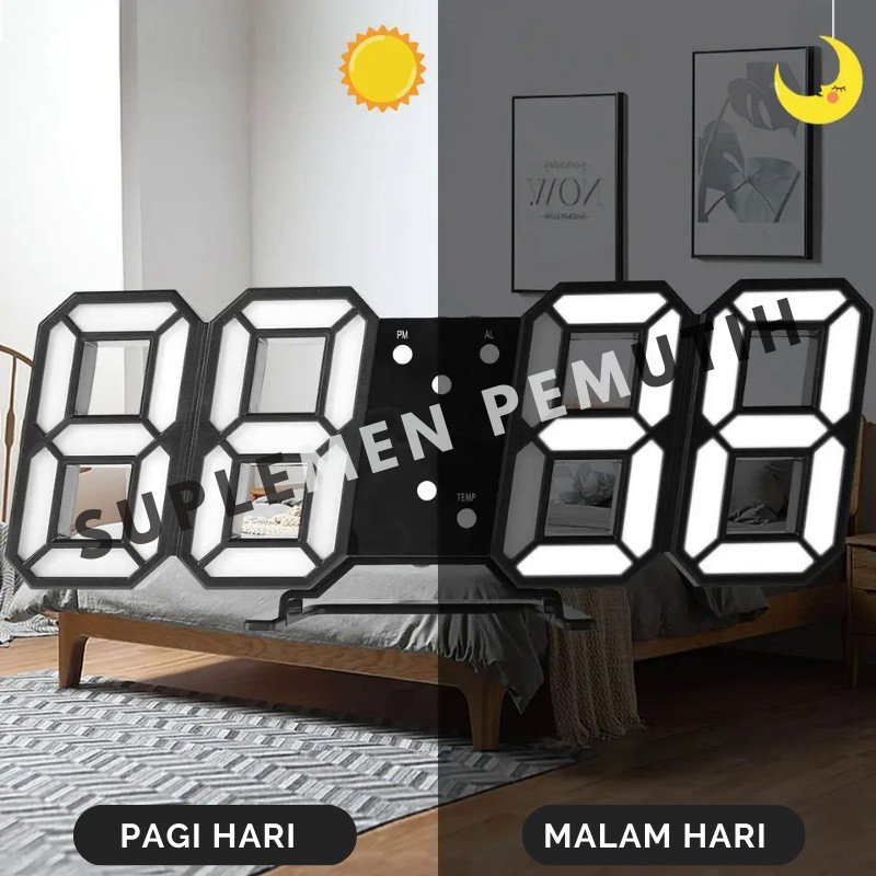 JAM DINDING DIGITAL LED/JAM MEJA-ALARM-SUHU/JAM 3D BESAR MODERN/JAM AESTHETIC LED 3D - Gambar 4