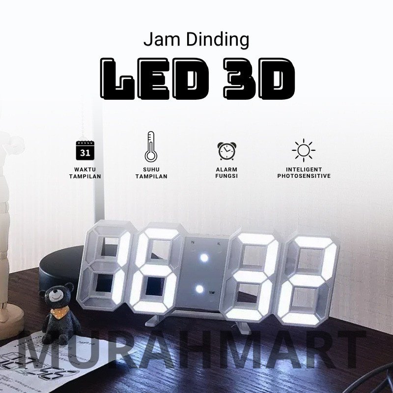 JAM DINDING DIGITAL LED/JAM MEJA-ALARM-SUHU/JAM 3D BESAR MODERN/JAM AESTHETIC LED 3D