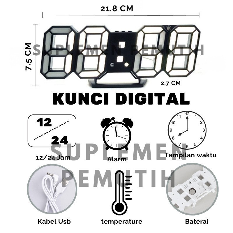 JAM DINDING DIGITAL LED/JAM MEJA-ALARM-SUHU/JAM 3D BESAR MODERN/JAM AESTHETIC LED 3D - Gambar 5