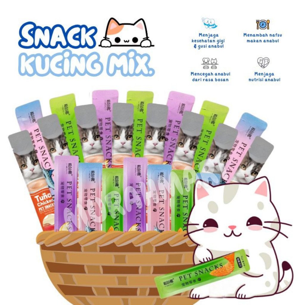 MIX SNACK KUCING/Snack Kucing Mix isi 50 pcs /Strip Kucing Kecil / Cemilan Kucing/ Snak Penggemukan MakananSnack Kucing Mix isi 50 pcs /Strip Kucing Kecil / Cemilan Kucing/ Snak Penggemukan Makanan - Gambar 2