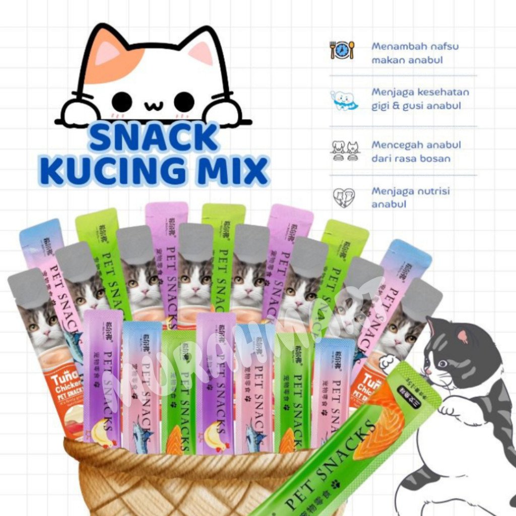 mix 500gr Cemilan Kucing Snack Kucing Snack Kucing Penggemuk Pet Strip Snack Makanan Kucing Basah Makanan Wet Cat Food Creamy Treats - Gambar 2