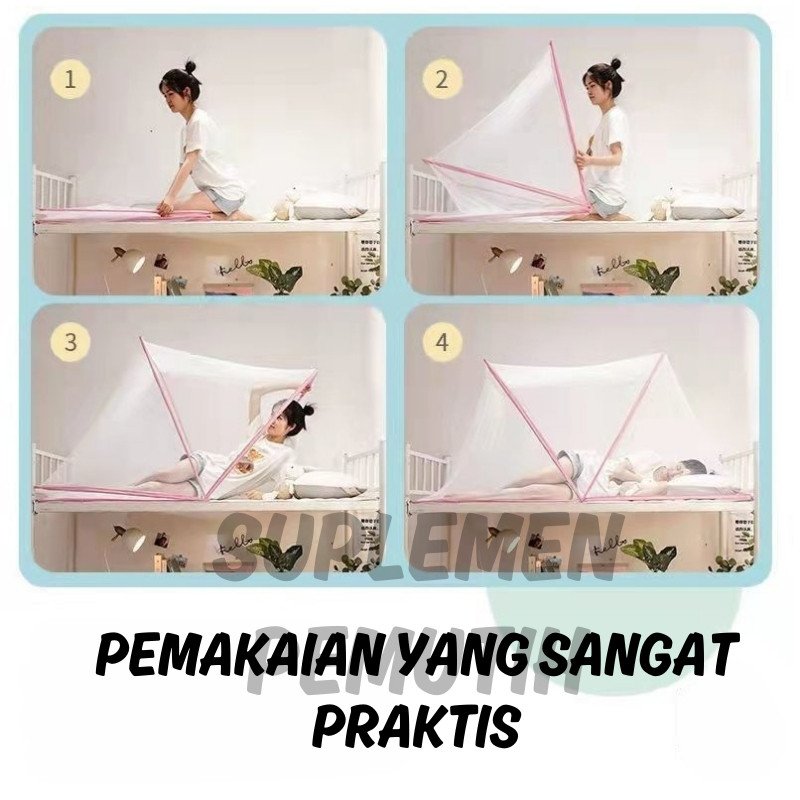 Kelambu Tudung Kotak Lipat 135x190 cm 160 x 190cm 180x190cm 80 x 190cm 100 x 190cm/Kelambu Kotak - Gambar 7