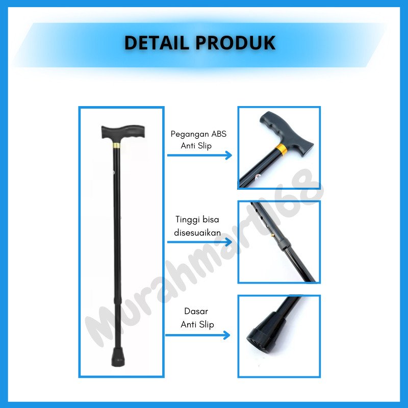 Tongkat Jalan/Tongkat 1 Kaki/Alat Bantu Jalan/Tongkat Medis Ringan/Kuat/Tahan Lama/Bisa Turun Naik Bahan Stainless - Gambar 4