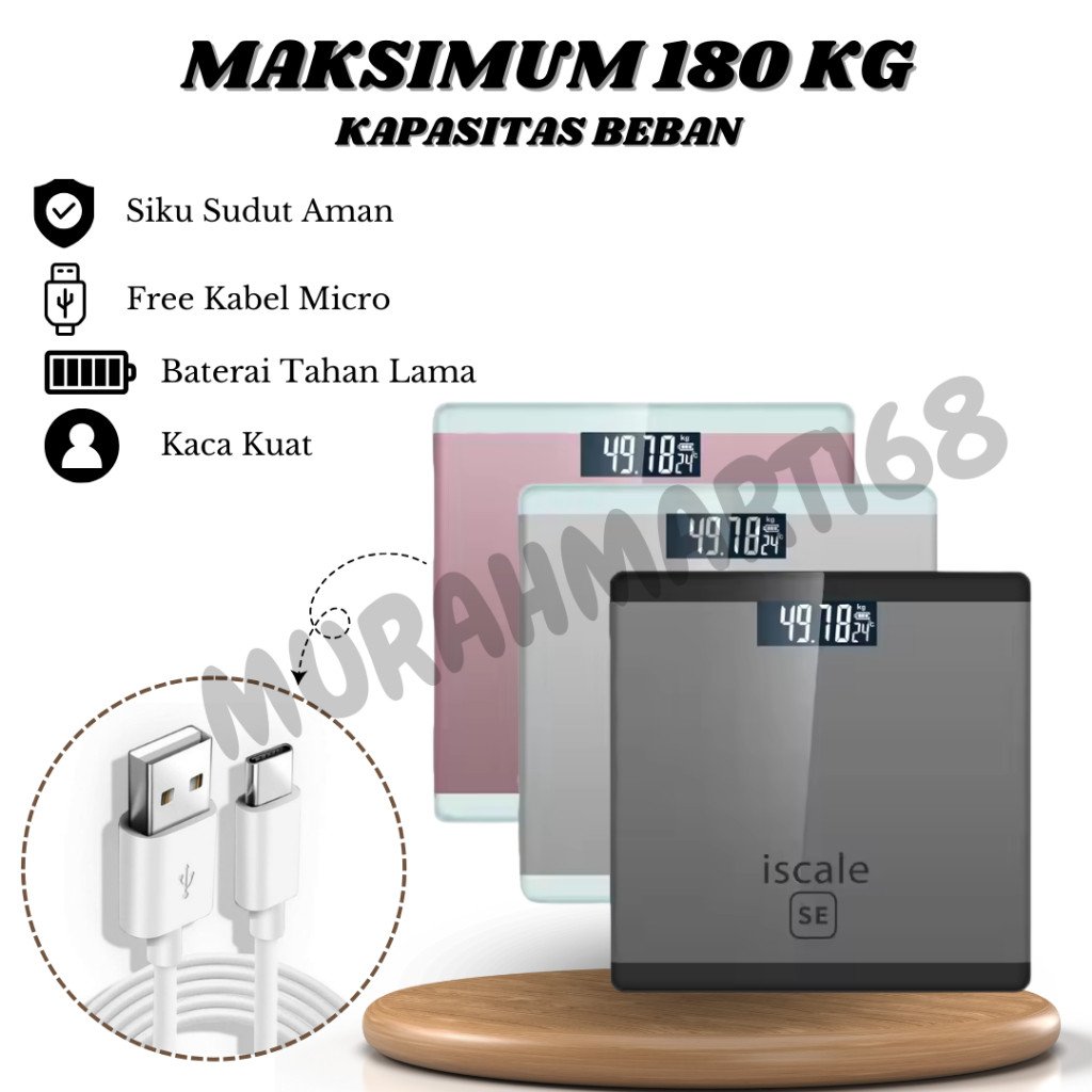 Timbangan Badan Digital USB LED Indikator Kaca/Timbangan Digital 180kg/ Timbangan USB - Gambar 3