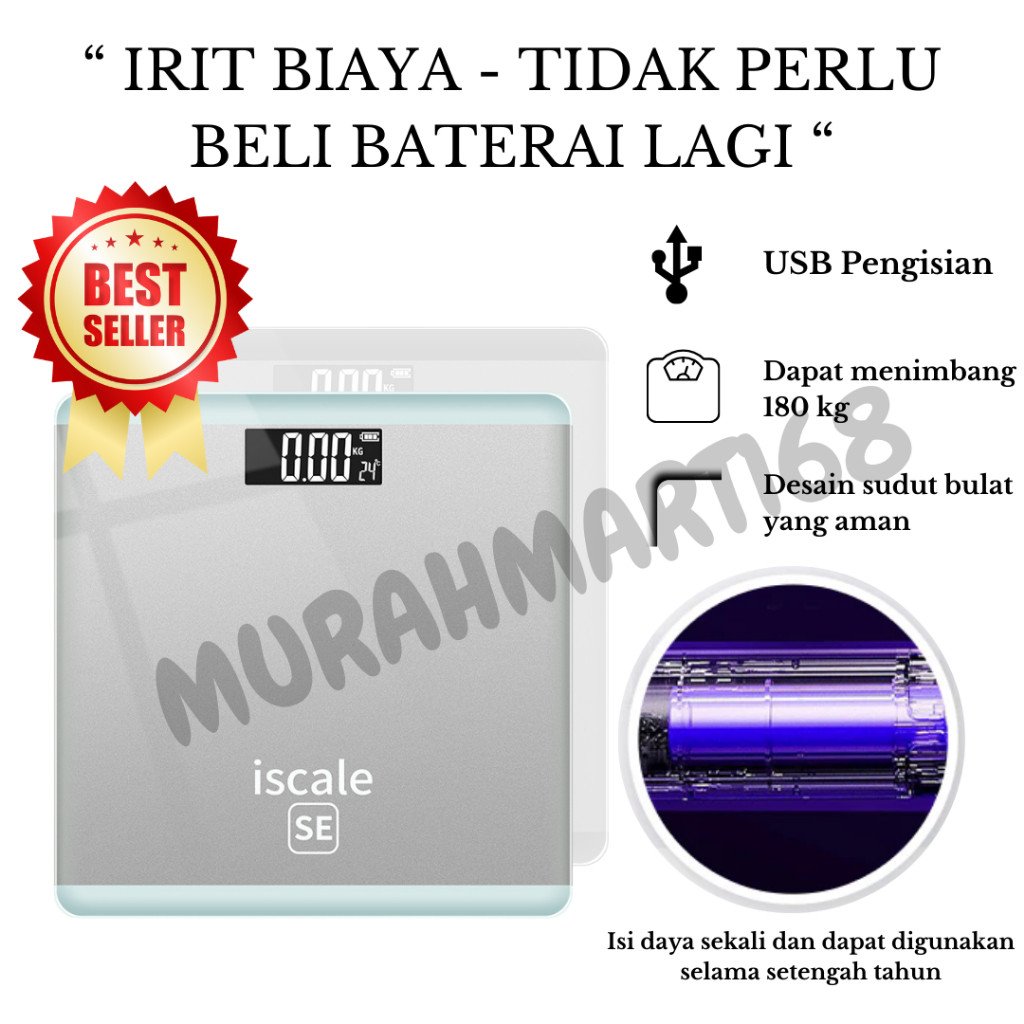 Timbangan Badan Digital USB LED Indikator Kaca/Timbangan Digital 180kg/ Timbangan USB - Gambar 5