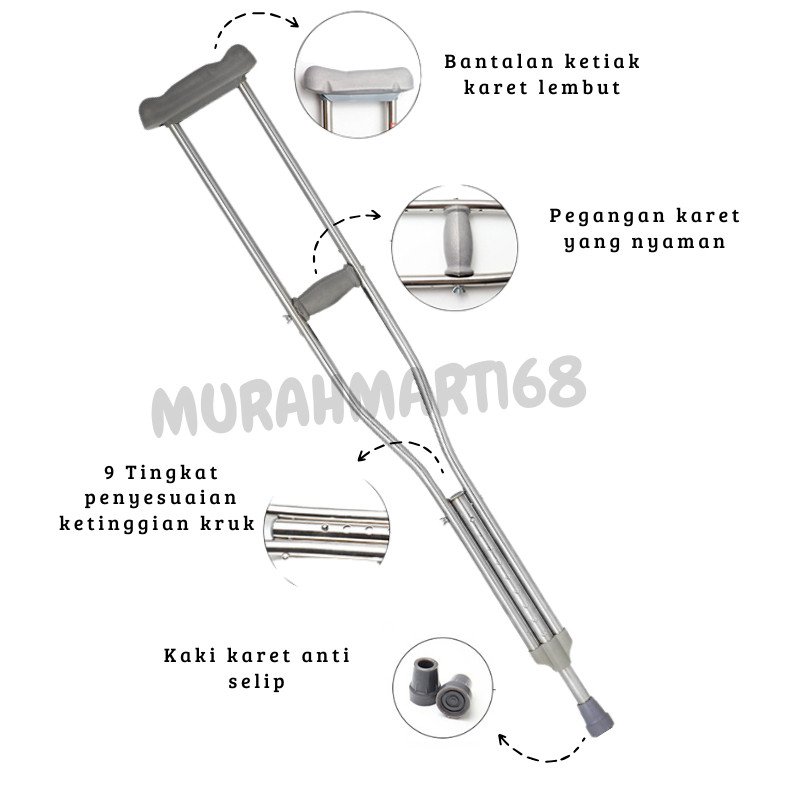TONGKAT KETIAK STAINLESS!! TONGKAT KRUK /CRUTCH/ALAT BANTU JALAN - Gambar 6