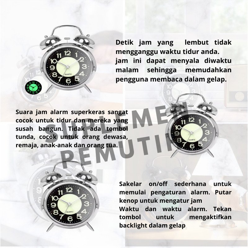 JAM ALARM KLASIK/JAM WEKER KLASIK/JAM ESTETIK/ALARM CLOCK CLASSIC/JAM ALARM/JAM MEJA/JAM DINDING - Gambar 7