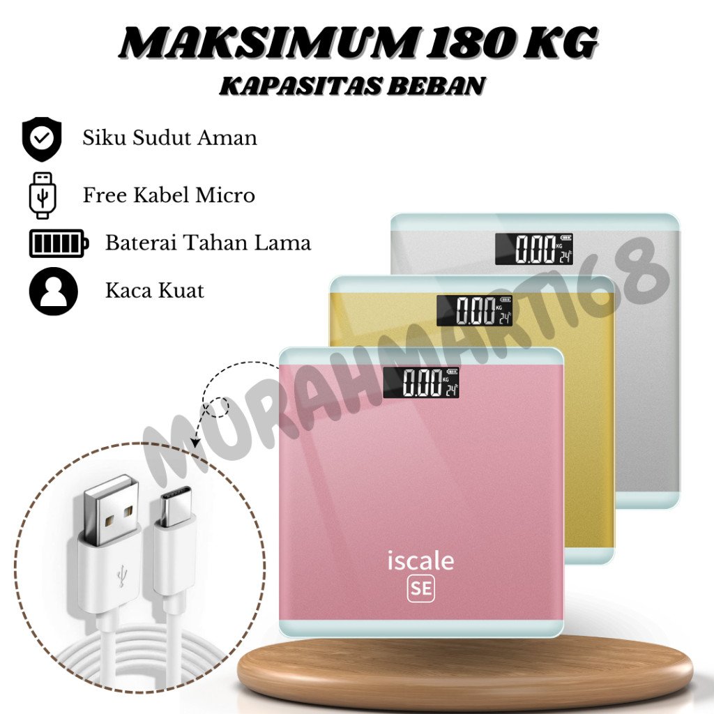 Timbangan Badan USB Digital/Timbangan Digital 180kg LED Indikator Kaca/ Timbangan USB - Gambar 3