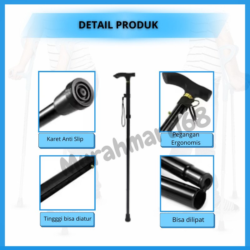 Tongkat Kaki 3/4 Alat Bantu Jalan Orang Tua Tongkat Medis Ringan, Kuat, Adjustable, Anti Slip - Gambar 3