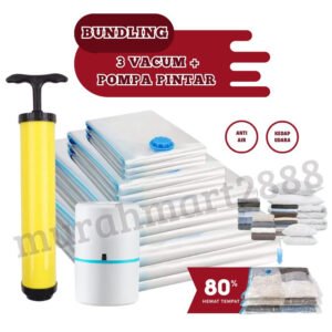 Vacum Bag Bundling Traveling Vacum Bag 3Pcs Plastik + Pompa Vacum Elektrik