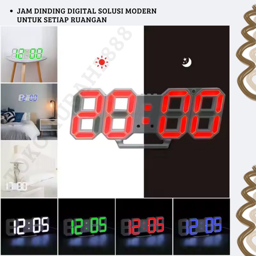 Jam Dinding Digital Alarm 3D Bisa Cek Suhu Temperatur ACCESSGO LED DIGITAL CLOCK Jam Meja Dinding Estetik - Gambar 5