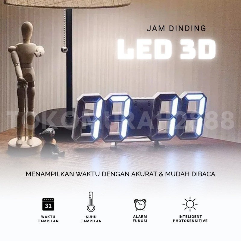 Jam Dinding Digital Alarm 3D Bisa Cek Suhu Temperatur ACCESSGO LED DIGITAL CLOCK Jam Meja Dinding Estetik - Gambar 4