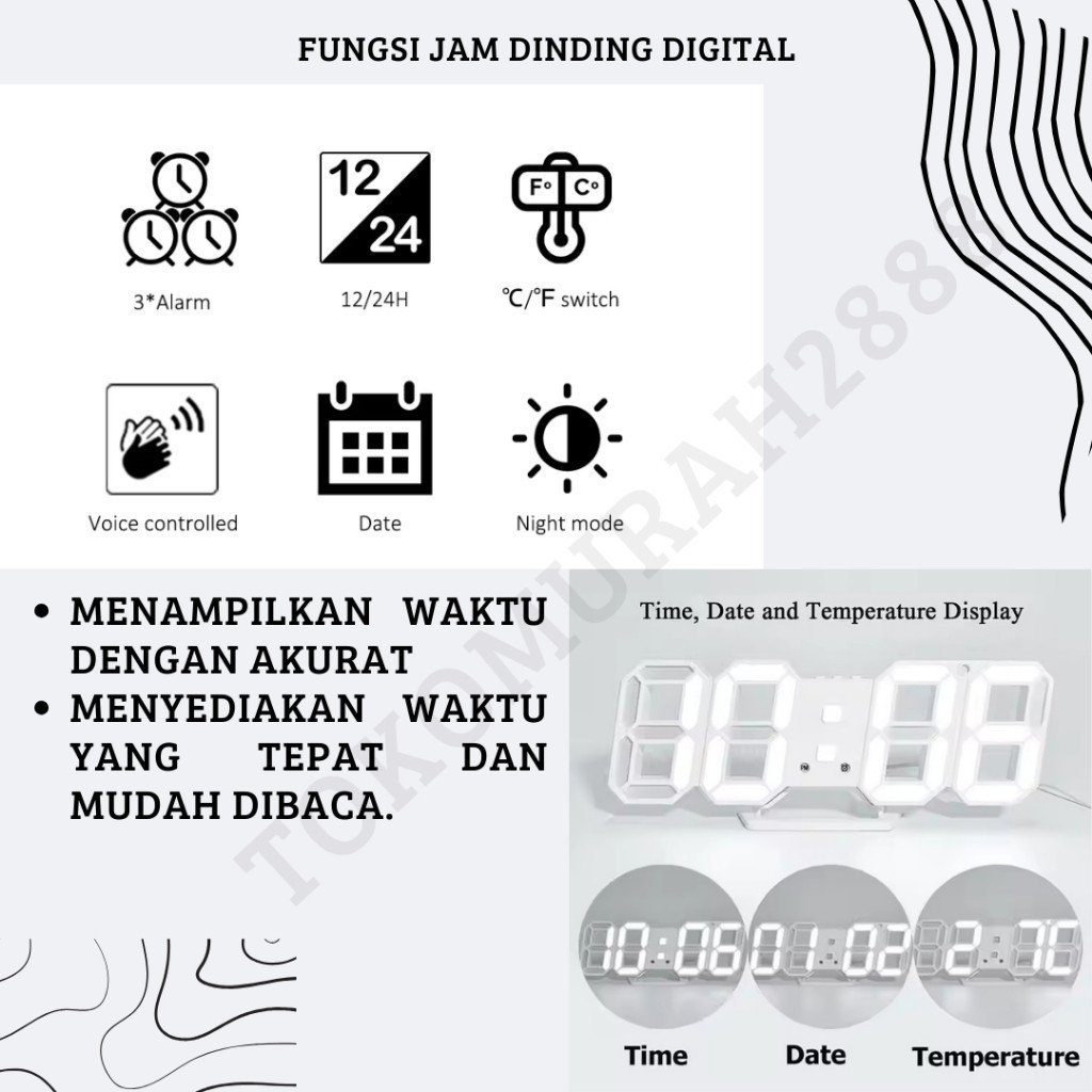 Jam Dinding Digital Alarm 3D Bisa Cek Suhu Temperatur ACCESSGO LED DIGITAL CLOCK Jam Meja Dinding Estetik - Gambar 6
