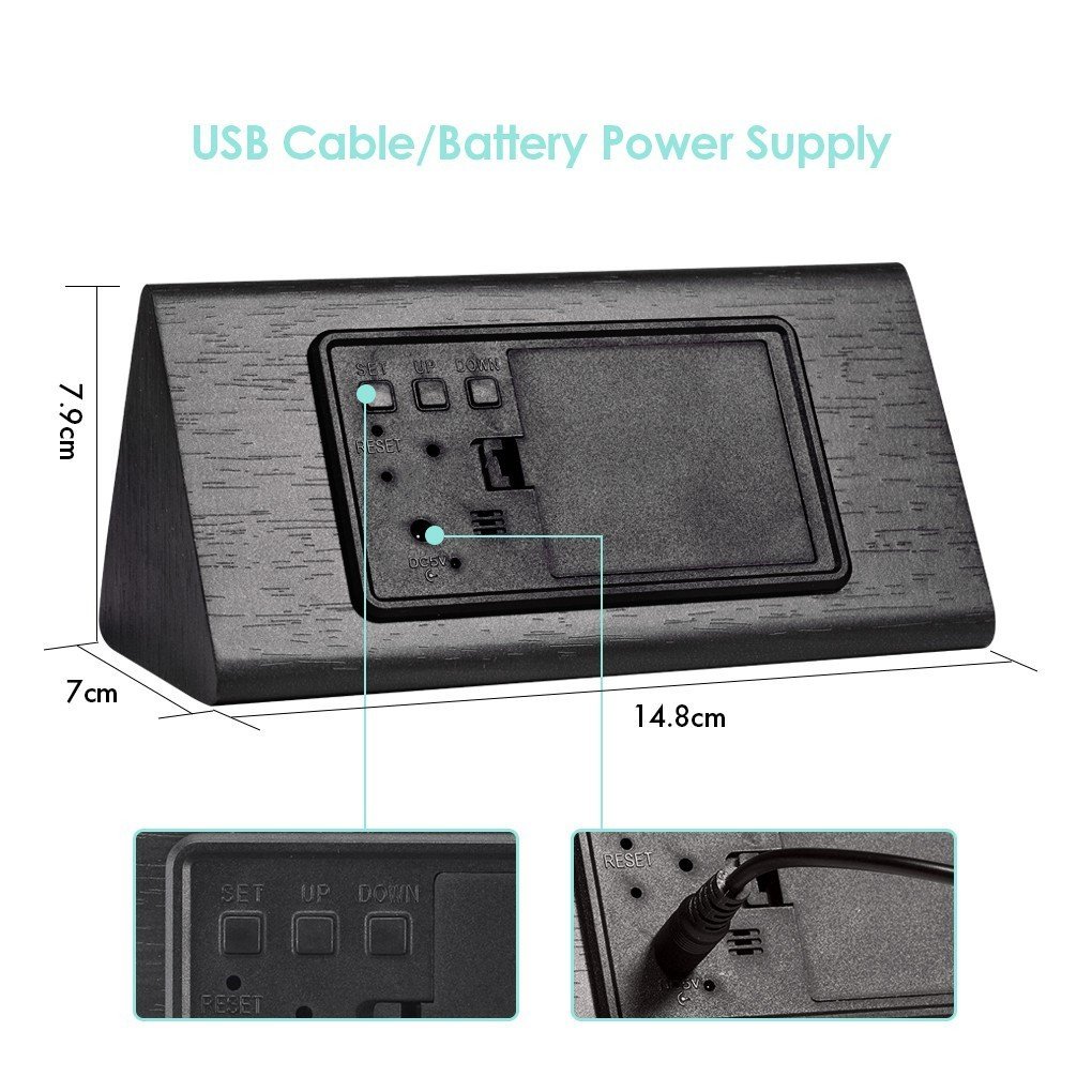 Jam Meja Kayu Alarm Temperatur Digital Triangle/ Jam Estetik + SUHU /Jam Meja Digital Led Motif Kayu - Gambar 7