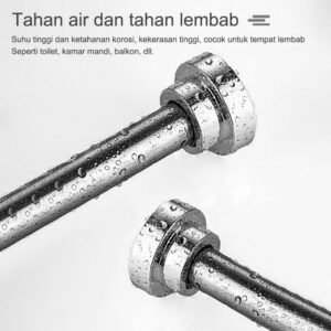 Tiang Jemuran Tempel Dinding Bahan Stainless Steel/ Tiang Gorden Batang Tirai Fleksible Tanpa Paku/ Gantungan Serbaguna Teleskopik Gantungan Baju