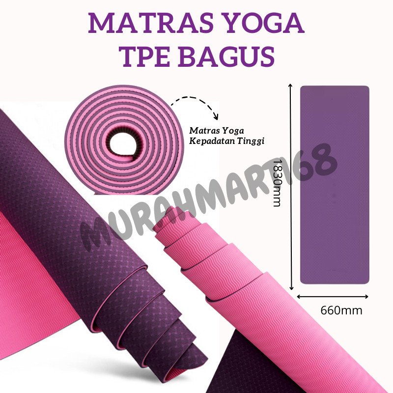 Matras Yoga TPE / Mat alas olahraga tebal anti licin , 2 warna, Tebal, cantik dan berkualitas