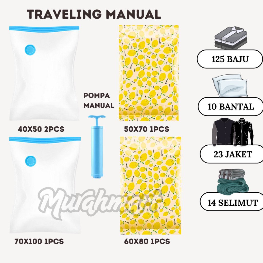VACUM PAKAIAN SET PAKET KANTONG VACUUM BAG TRAVELING - Gambar 7