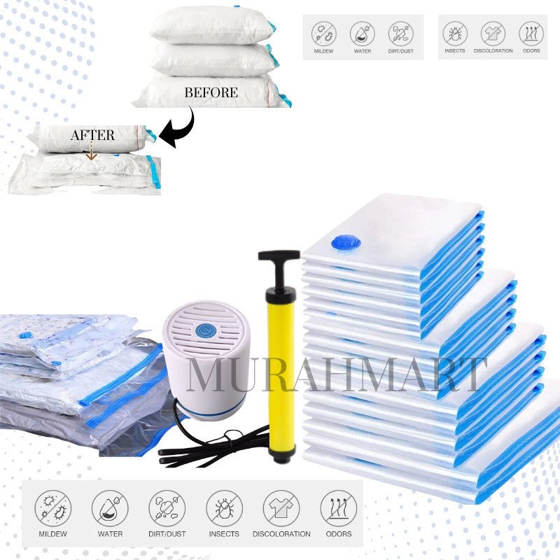 SET VACUM PAKAIAN VACUUM BAG TRAVELING + POMPA VACUM PINTAR - Gambar 2