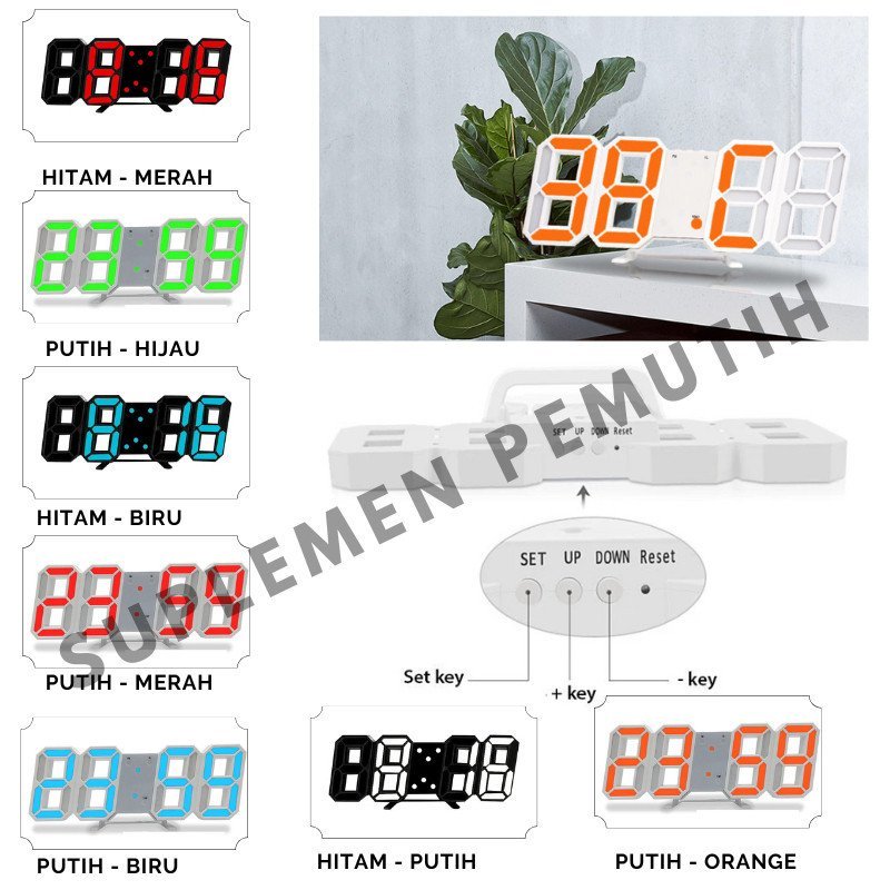JAM DINDING DIGITAL LED/JAM MEJA-ALARM-SUHU/JAM 3D BESAR MODERN/JAM AESTHETIC LED 3D - Gambar 7