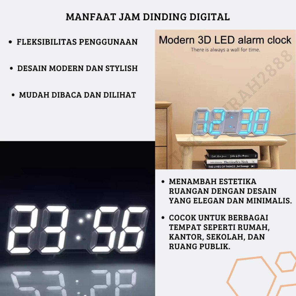Jam Dinding Digital Alarm 3D Bisa Cek Suhu Temperatur ACCESSGO LED DIGITAL CLOCK Jam Meja Dinding Estetik - Gambar 7