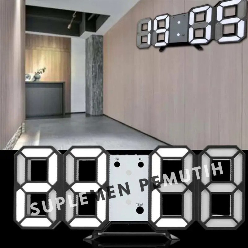 JAM DINDING DIGITAL LED/JAM MEJA-ALARM-SUHU/JAM 3D BESAR MODERN - Gambar 3
