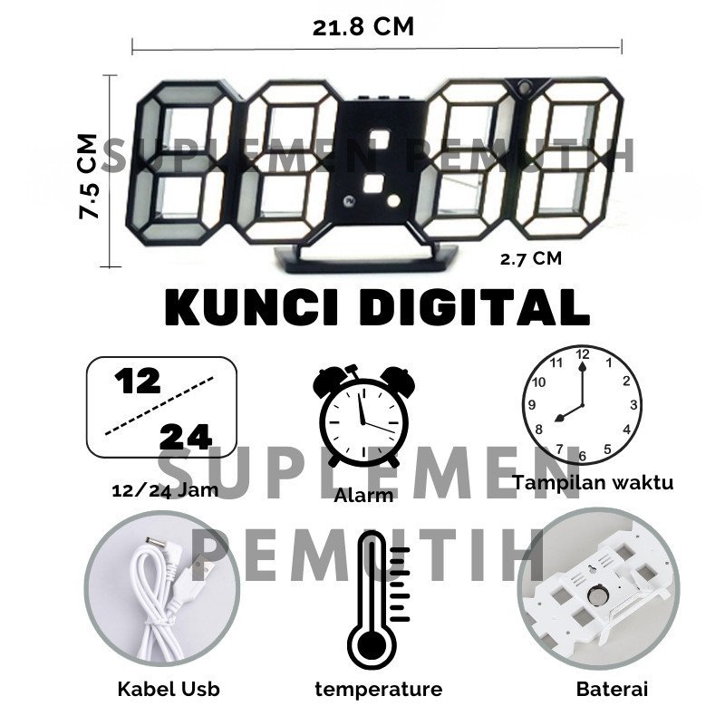 JAM DINDING DIGITAL LED/JAM MEJA-ALARM-SUHU/JAM 3D BESAR MODERN - Gambar 5