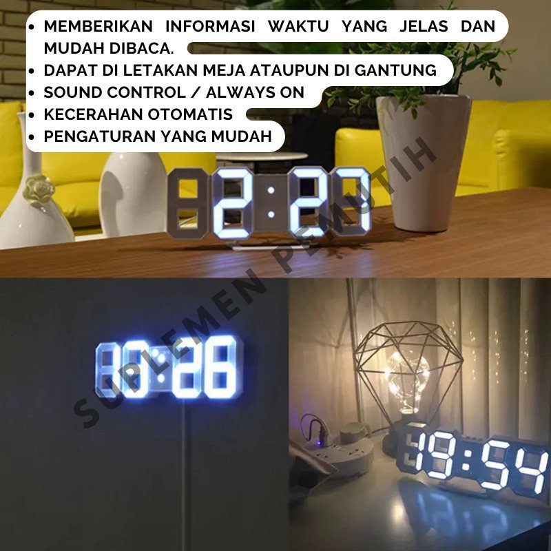 JAM DINDING DIGITAL LED/JAM MEJA-ALARM-SUHU/JAM 3D BESAR MODERN - Gambar 6